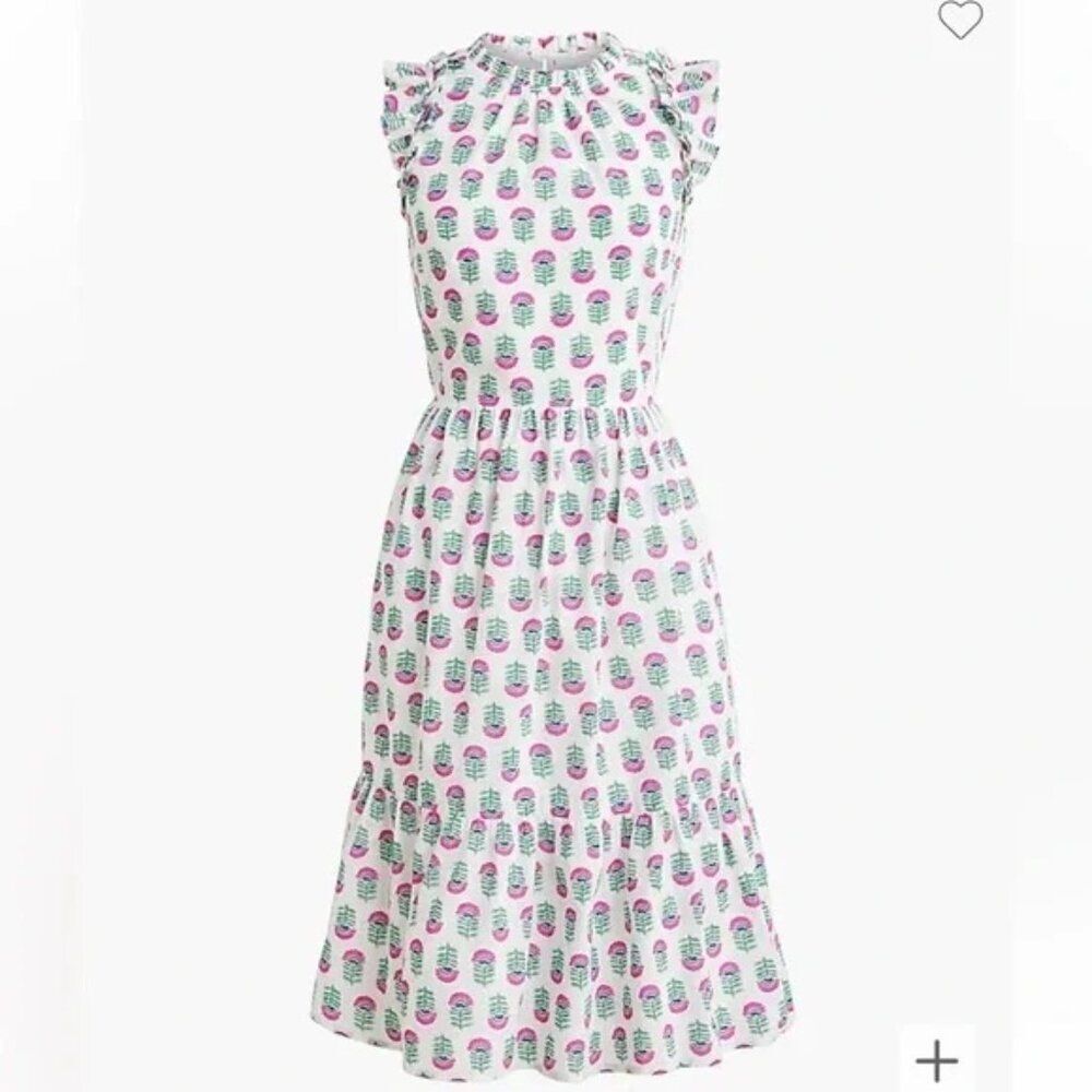 J Crew Size 10 Ruffle Sleeve Mini Dress Floral Block Print White Pink Sleeveless